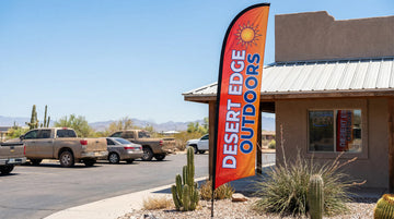 Roadside Arizona business using a premium double-sided banner in harsh summer sun