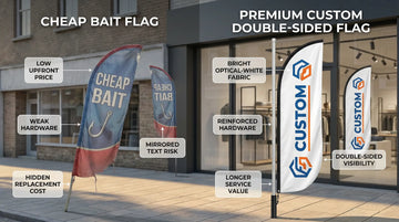 Cheap bait feather flag versus premium custom double sided feather flag total cost of ownership comparison