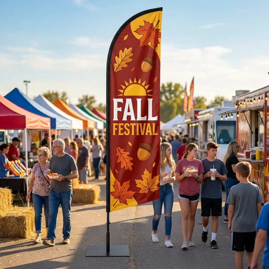 Annual Fall Festival Community Event Feather Flag - Premium custom church feather flag on heavy duty base