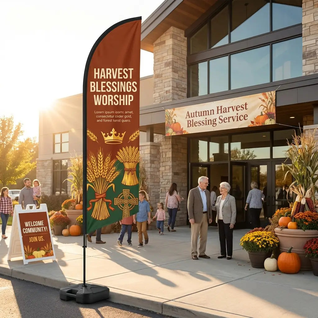 Autumn Harvest Blessing Worship Church Feather Flag