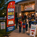Awana Night Kids Bible Club church feather flag scenario 1