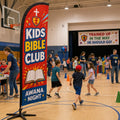 Awana Night Kids Bible Club church feather flag scenario 2