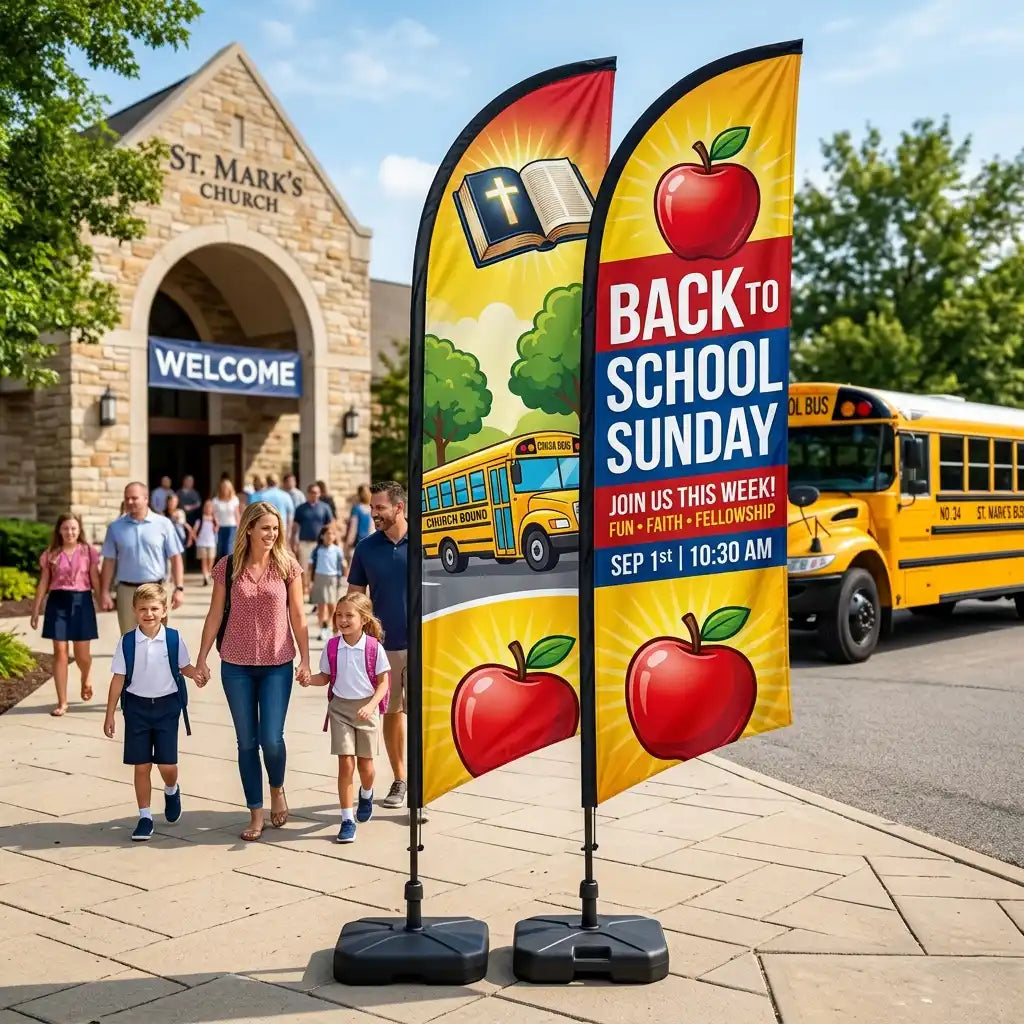 Back To School Sunday Service Church Feather Flag