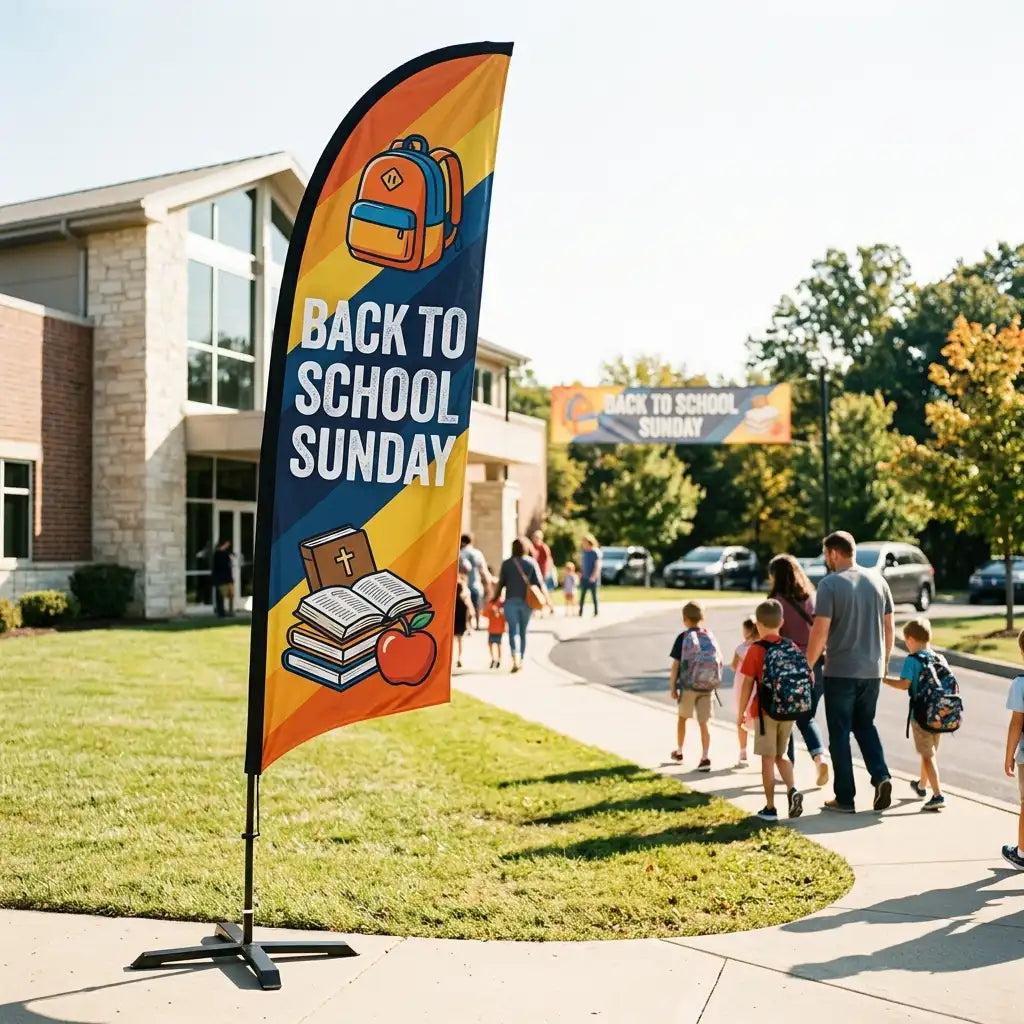 Back To School Sunday Service Church Feather Flag