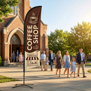 Bookstore & Coffee Shop Entrance Church Feather Flag