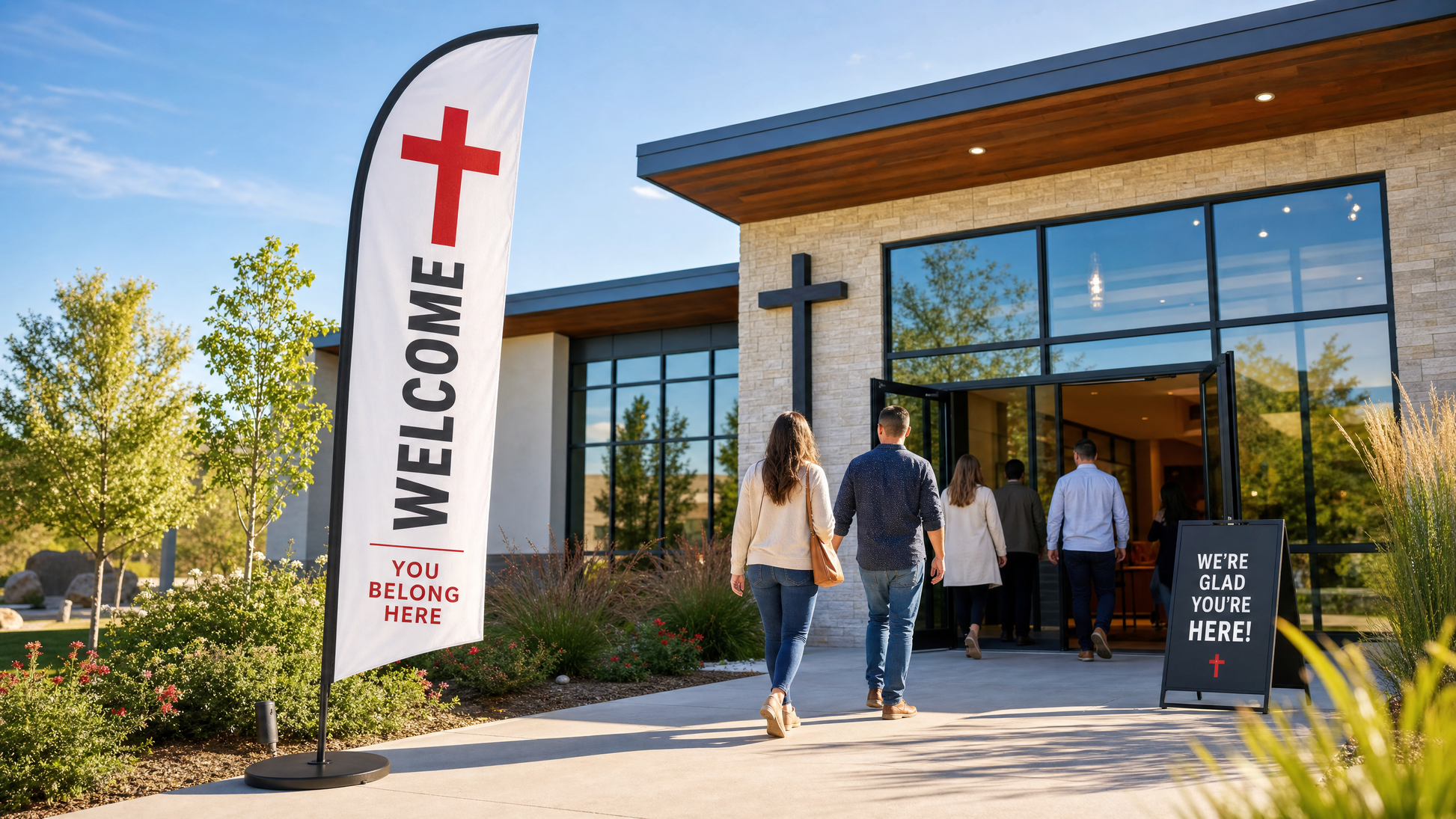 Case study of Red Cross Church Feather Flag in a church setting