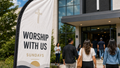 Modern Worship With Us church feather flag case study 3