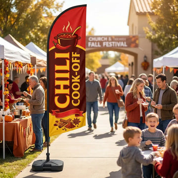 Chili Cook-Off Fall Festival Church Feather Flag - Premium custom church feather flag on heavy duty base