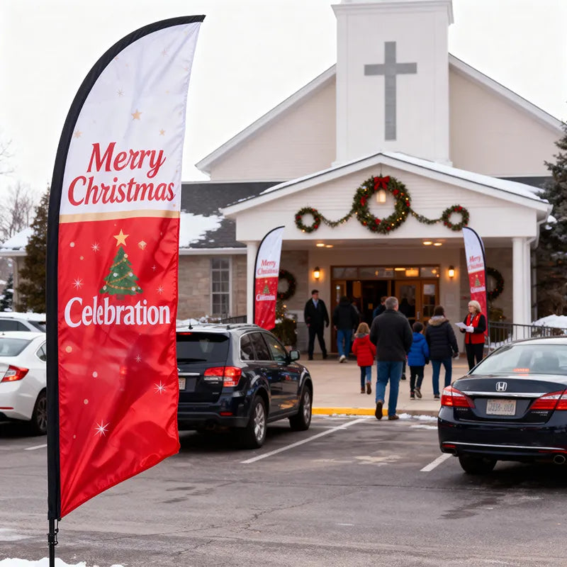 Merry Christmas Day Celebration - Church Feather Flag