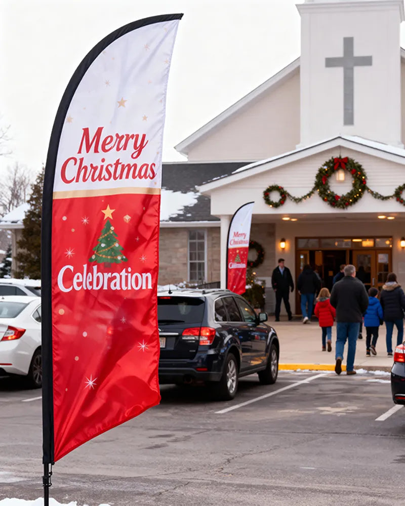 Merry Christmas Day Celebration - Church Feather Flag