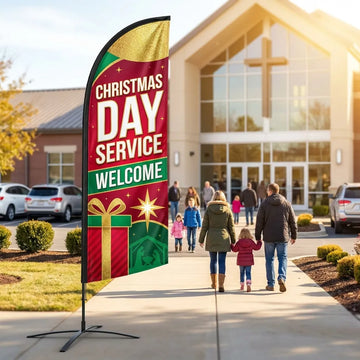 Christmas Day Service Welcome Church Feather Flag