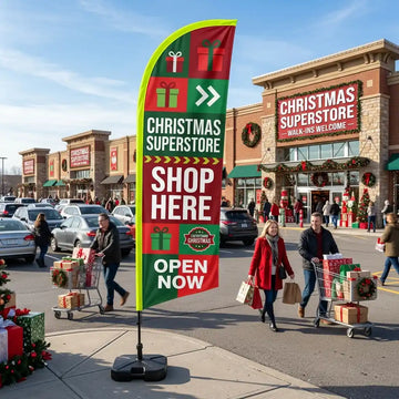 Christmas Superstore Shop Here Feather Flag
