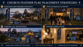 Infographic showing 4 placement strategies for Christmas Advent church feather flag