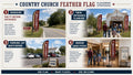 Infographic showing 4 placement strategies for Rural / Country Church church feather flag
