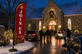 Christmas Join Us church feather flag used for roadside visibility before evening worship