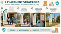 Infographic showing 4 placement strategies for church nursery check-in feather flag