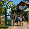 Summer Camp Outdoor Adventure church feather flag at check-in