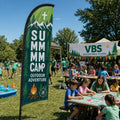 Summer Camp Outdoor Adventure church feather flag at VBS activity