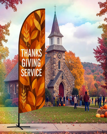 Church Thanksgiving Service Feather Flag – Fall Leaves
