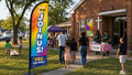 VBS Join Us church feather flag at neighborhood church lawn outreach event