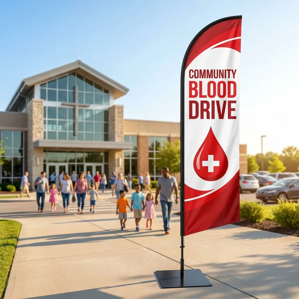 Community Blood Drive Location Church Feather Flag