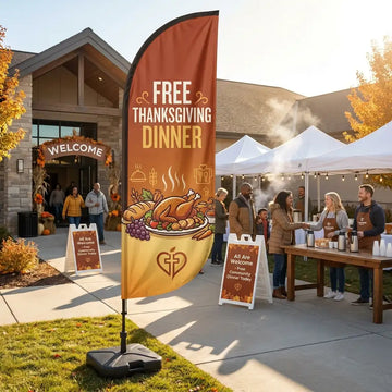 Community Thanksgiving Dinner Free Feast Church Feather Flag