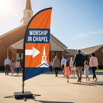 Construction Zone Worship In Chapel Church Feather Flag
