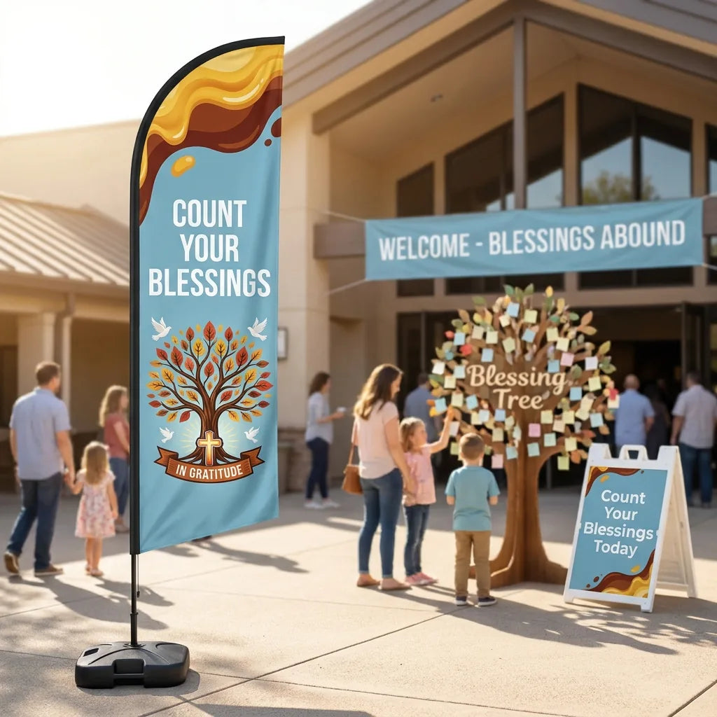 Count Your Blessings Fall Service Church Feather Flag