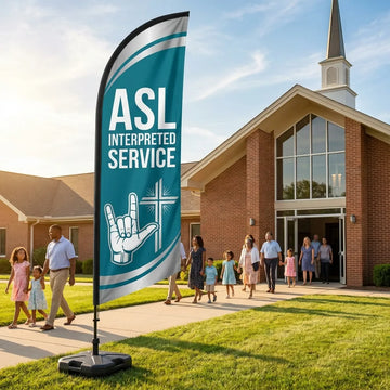 Deaf Ministry ASL Interpreted Service Church Feather Flag