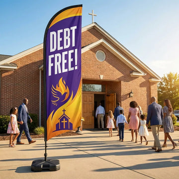 Debt Free Mortgage Burning Celebration Church Feather Flag