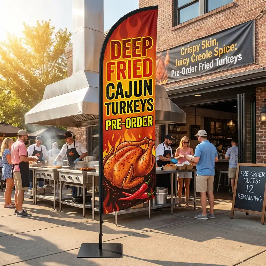 Deep Fried Cajun Turkeys Pre-Order Feather Flag