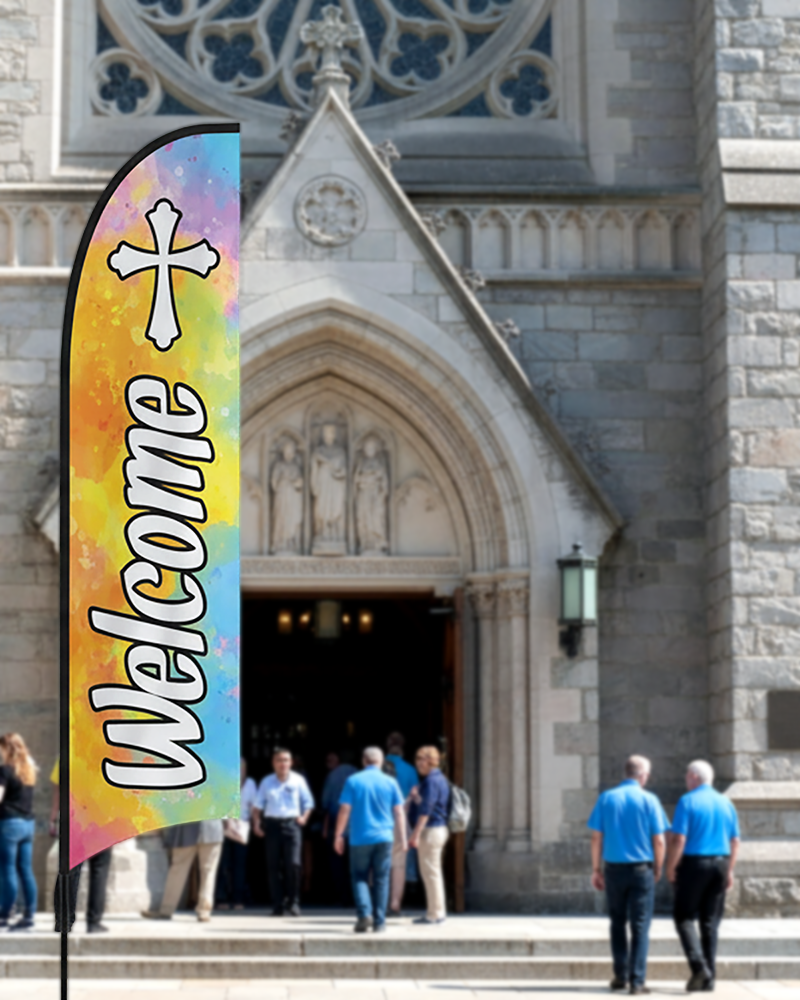 Cross Welcome Feather Flag for Churches