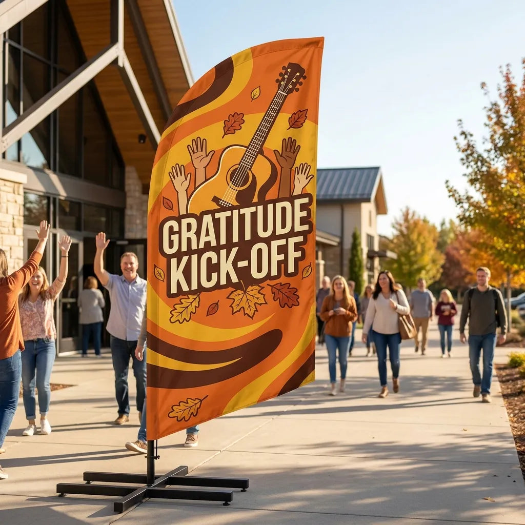 Gratitude Praise Fall Kick Off Feather Flag