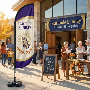 Gratitude Sunday Worship Gathering Church Feather Flag