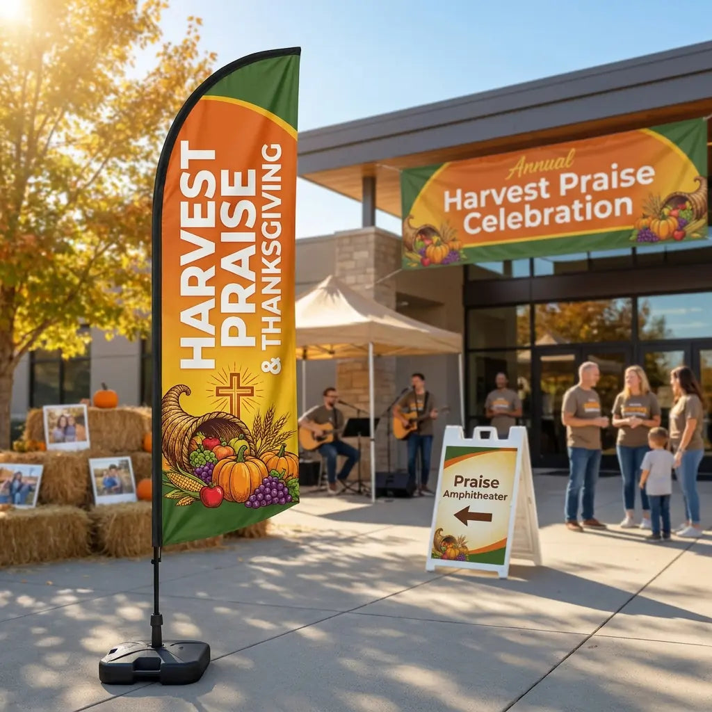 Harvest Praise & Thanksgiving Celebration Church Feather Flag