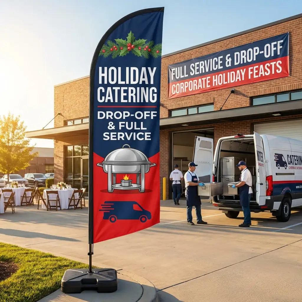 Holiday Catering Drop-Off & Full Service Feather Flag