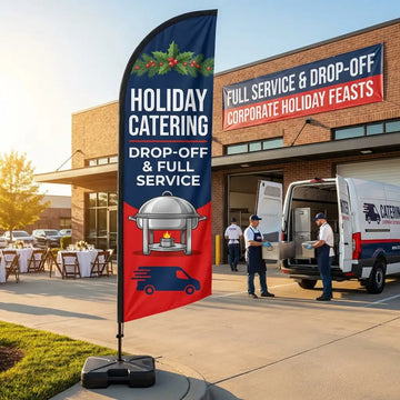 Holiday Catering Drop-Off & Full Service Feather Flag