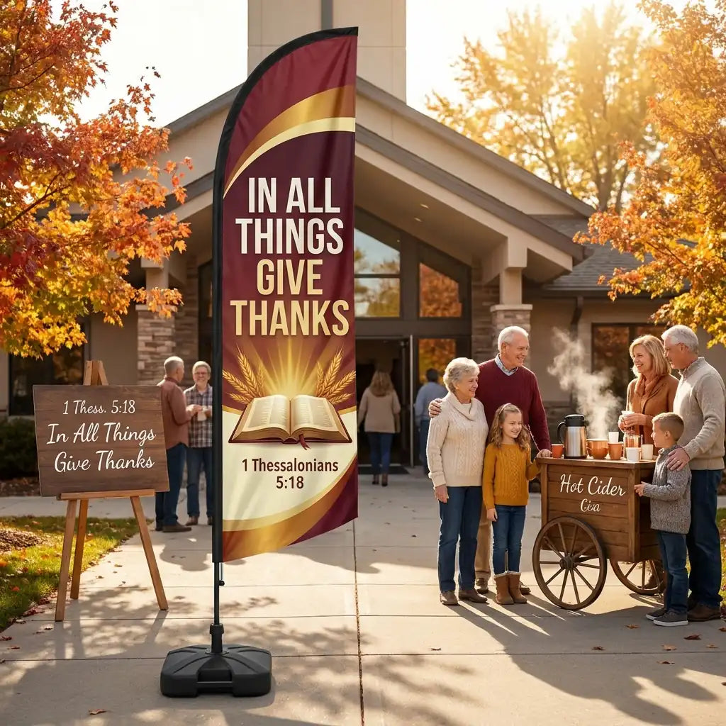 In All Things Give Thanks Scripture Church Feather Flag