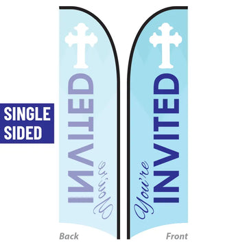 Invited Church Feather Flag Banner - Blue