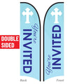 Invited Church Feather Flag Double Sided Blue Banner