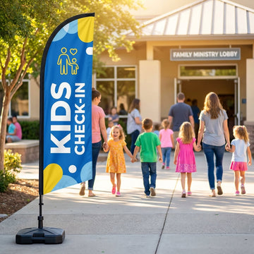 Kids Check-In Family Ministry Church Feather Flag