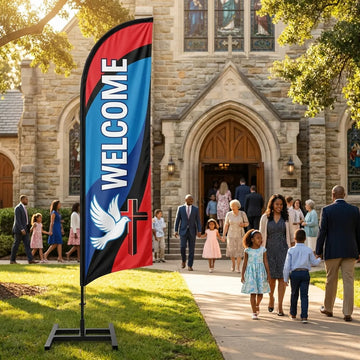 Korean Worship Service Welcome Church Feather Flag