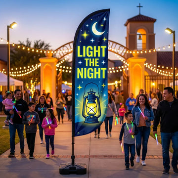 Light The Night Family Event Church Feather Flag - Premium custom church feather flag on heavy duty base
