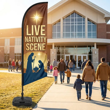 Live Nativity Scene Community Church Feather Flag