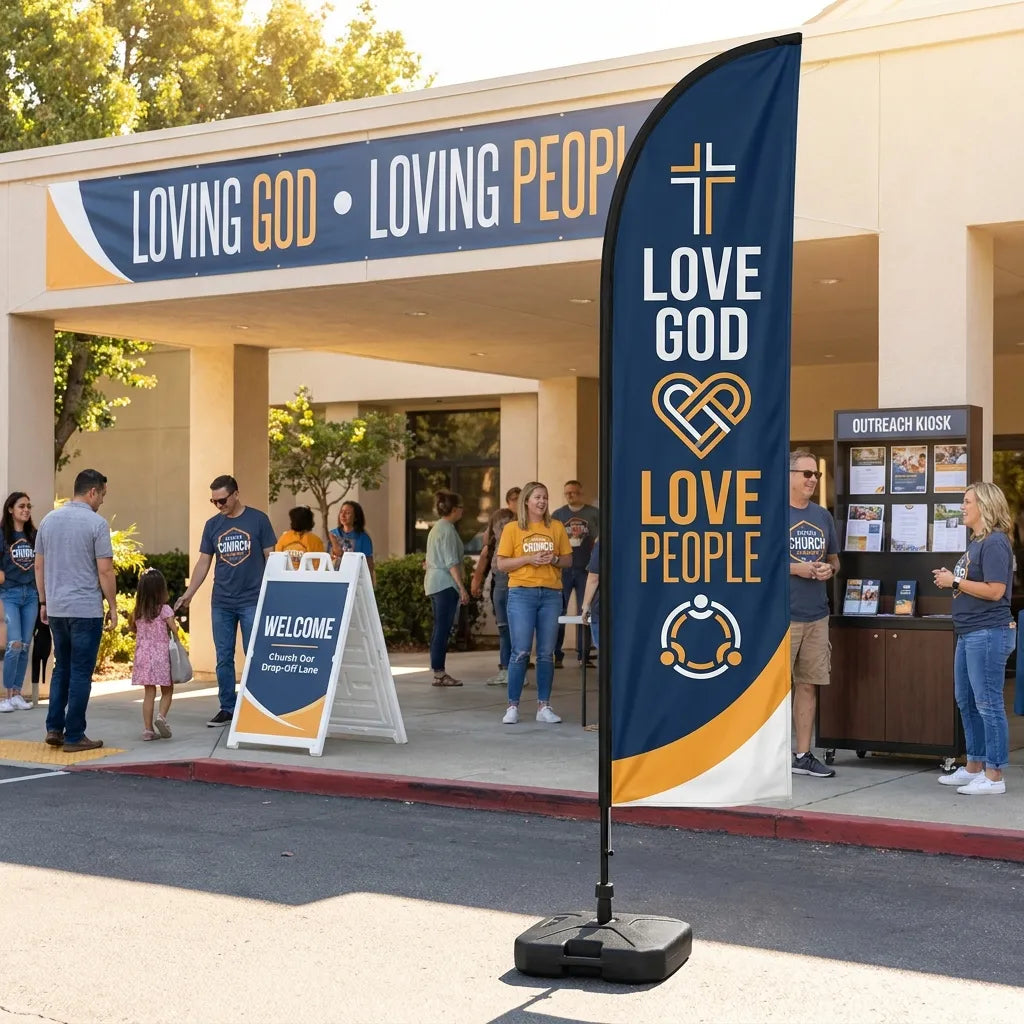 Loving God Loving People Church Feather Flag
