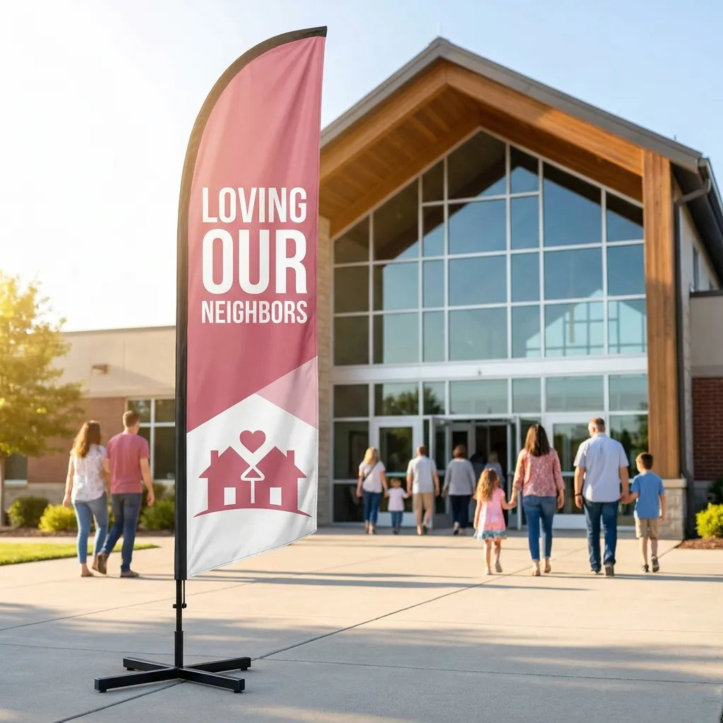 Loving Our Neighbors Community Outreach Church Feather Flag