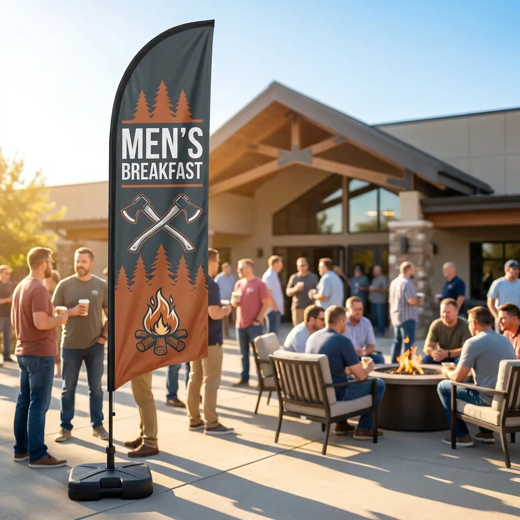 Mens Fall Retreat Breakfast Feather Flag