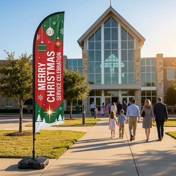Merry Christmas Service Celebration Church Feather Flag