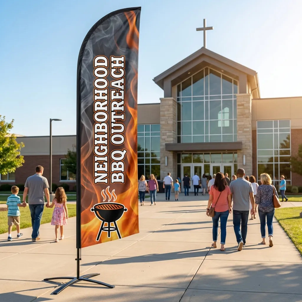 Neighborhood BBQ Outreach Church Feather Flag