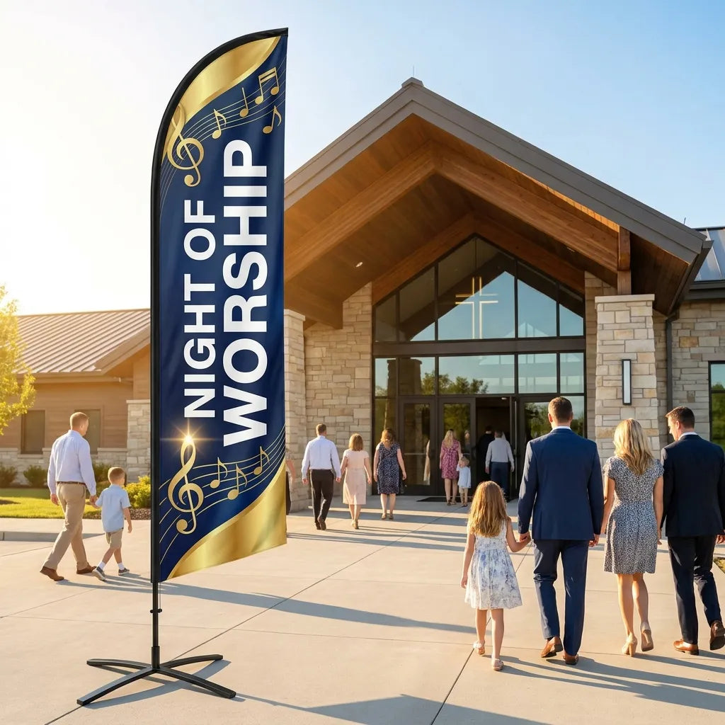 Night Of Worship & Praise Church Feather Flag